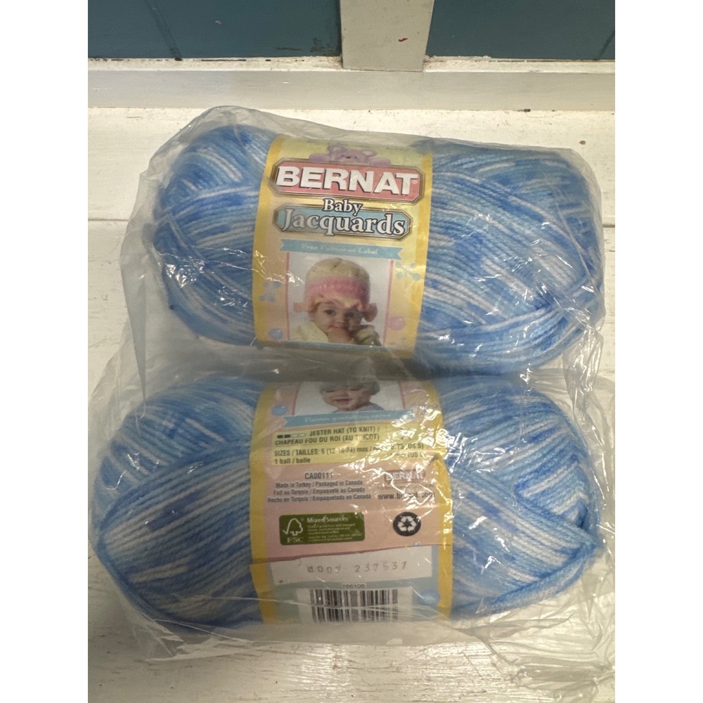 Bernat Baby Jacquards Yarn Blue White Variegated 2 Skeins Lot 166106 CA00111